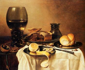 彼得 尅萊玆 Breakfast Still Life With Roemer, Meat Pie, Lemon And Bread